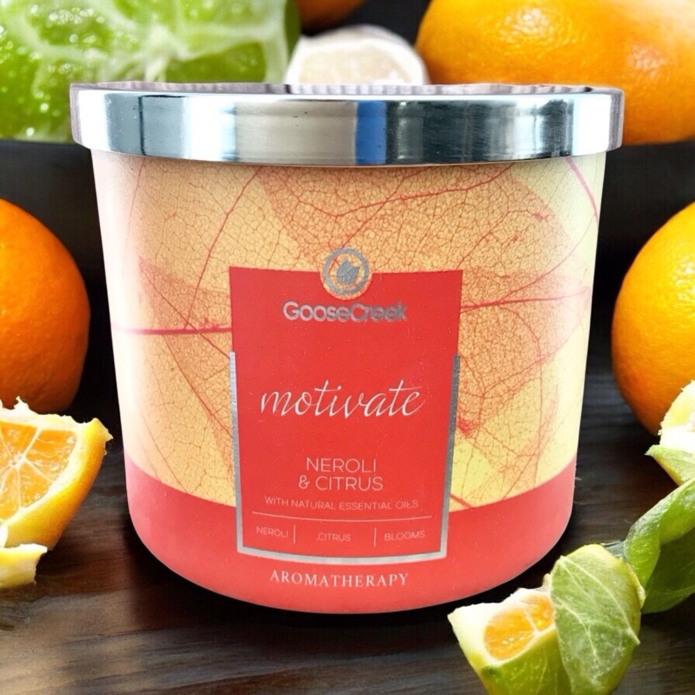 🆕40+ Hrs “MOTIVATE” Neroli and Citrus Aromatherapy 3 Wick Candle